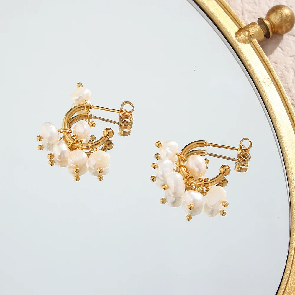 Pearl Blossom Hoop Earrings